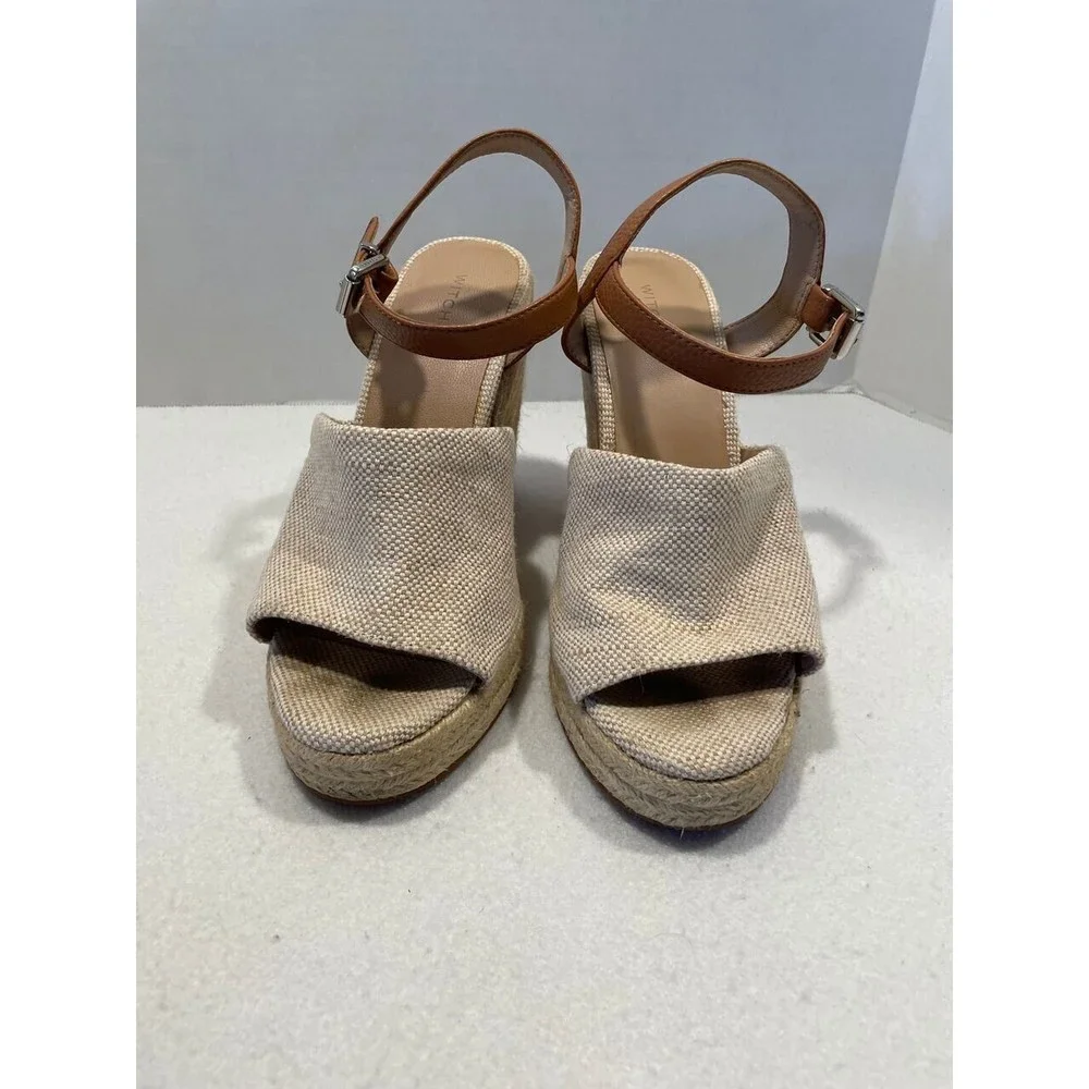 Witchery Juliet Espadrille Wedge Heel Sandals 40 US‎ 9.5 Cream Tan Ankle Strap